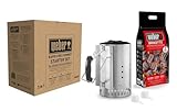 Weber Anzündset - Rapidfire Starter Set, besteht aus Amzündkamin - Groß (32cm), 2Kg Holzkohlebriketts & 2 Anzündwürfeln, ideales Starterpaket für alle Holzkohlegrills (3400375)