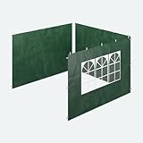 Relaxdays Seitenteile für Pavillon, 3er Set, 2x3 m, wasserdicht, Seitenwände mit Klettverschluss, PE, mit Fenster, grün