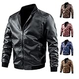 IQYU Lederjacke Motorrad Herren Schwarz Bomberjacke Vintage üBergangsjacke Slim Fit Freizeitjacke Klassisch Bikerjacke Outdoorjacke Mit Taschen Armeejacke Kunstlederjacke Arbeitsjacke