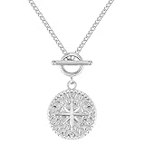 BONNYBIRD® Kompass Kette Silber - Edelstahl Kette Kompass Anhänger Kette mit Knebelverschluss Silber Kompass Kette Damen Halskette Damen Coin Silber