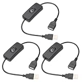 QUARKZMAN USB-Kabel mit Ein/Aus-Kippschalter, USB-Stecker auf Buchse Verlängerungskabel 28cm Schwarz, für LED-Schreibtischlampe LED-Streifen, Packung mit 3