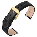 ANNEFIT Leder Uhrenarmbänder für Herren Damen, Schnellverschluss Ersatzarmband 18mm mit Gold Schnalle (Schwarz)
