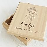sendmoments Schmuckschatulle, Kleine Tänzerin, Aufbewahrung für Accessoires, Schmuckkästchen für Mädchen, personalisierte Schmuck-Box 113x130 mm mit eigenem Text, gravierte Box für Kinder