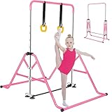 FCOUMY Kinder Turnreck Gymnastik Reck Turnstange Reckstange Klimmzugstange Reckanlage Horizontale Training Bar Trainingsgeräte mit Gymnastikringen für 3-12 Jahre alte Kinder Indoor