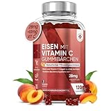Eisen & Vitamin C Gummibärchen - 2 Monate Vorrat - 28mg Eisen & 10mg Vit C - 120 Iron Gummies mit Pfirsichgeschmack - Immunsystem, Stoffwechsel (EFSA) - Alternative zu Eisentabletten