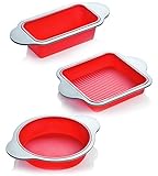 Boxiki Kitchen Silikon-Backformen Set | 3 teiliges, professionelles Antihaft-Backformenset aus Silikon enthält eine Springform, eine Kastenform, eine Brotbackform | FDA-Silikon mit Edelstahlrahm