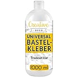 Creative Deco Universal PVA Kinder Bastelkleber | 1000ml Basteln Kleber für Papier Holz Glas | Verklebt Leder, Keramik, Filz | Leim Trocknet Klar Transparent | Bastelleim Ungiftig | Schnell Trocknend