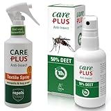 Care Plus Insektenschutz Bundle – DEET Mückenspray 50 % + Textilspray mit Icaridin (200 ml) – Tropen-Set gegen Mücken, Zecken & mehr – Insektenschutz für Haut & Kleidung (160 ml)