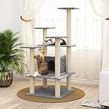 RONGQI Kratzbaum mit Sisal-Kratzsäule, Katzenkratzbaum, Kletterwand, Kratzbäume Für Katzen, Kratzstamm, Kratzbaum Deckenspanner,n Hellgrau 110 cm