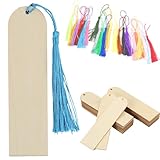 3,2x12cm 24 Stück Holz Blanko Lesezeichen mit 24 Stück Bunten Quasten Set, DIY Bookmark Kit mit Löchern für Handwerk, Geschenkanhänger, Partydekoration und Personalisierte Bastelprojekte