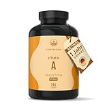 Vitamin A – Retinol hochdosiert (10.000 I.E.) – 365 Tabletten (3.000 µg) – Vit A Kapseln Alternative – Direkt verwertbare Form – Vegan, ohne Zusätze, deutsche Produktion – TRUE NATURE®