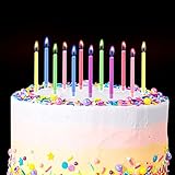 12 Stück Bunte Flammen Geburtstag Kerzen, Mehrfarbigen Kuchen Kerzen Regenbogen Geburtstagskerzen Cupcake Kerzen mit Haltern für Party Hochzeit Geburtstagstorte Dekoration Lieferungen