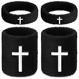 Soulchen 4 Stück Kreuz-Bizepsbänder, christliches Armband, Schweiß-Armbänder, saugfähiges Armband für Männer und Frauen, Fußball, Baseballspieler, Sportaktivitäten, Zubehör (schwarz)