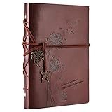 Leder Notizbuch A5,Vintage Spiralbindung Tagebuch für Erwachsene,Bullet Journal Ringbuch Nachfüllbar,Skizzenbuch Dickes Papier Blanko,Softcover,Rezeptbuch zum Selberschreiben,Reisetagebuch 200 Seiten