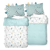 Baby Bettwäsche Set (2-teilig) aus 100% Baumwolle Oeko-Tex - Deckenbezug 100x135 und Kissenbezug 40x60 cm mit Reißverschluss - Kinderbettwäsche atmungsaktiv, temperaturregelnd, Dino mit Stacheln