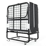 Klappbett 100x190cm Erwachsene mit ca.13CM Matratze aus Gedächtnisschaum Gästebett Klappbar Metallrahmen Klappbetten mit Rollen Reisebett Faltbares Metallbett Stabil bis 200 kg belastbar