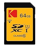 Kodak SD-Karte 64 GB UHS-I U1 V10 SDHC/XC – Speicherkarte, Lesegeschwindigkeit 85 MB/s Max – Schreibgeschwindigkeit 25 MB/s Max – Speicherung von Full-HD-Videos und hochauflösenden Fotos – SD Card