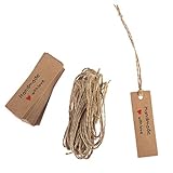 BESTOYARD Kraftpapier-Tags handgefertigt mit Liebe Kleidungsstück Tags Herz Geschenk Papier hängen Verpackung Etiketten Karten Hochzeit Geburtstag Party Dekoration (50pcs weiße Karte, 10 Meter Seil)
