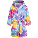 Baogaier Bademantel Mädchen Fleece mit Kapuze, Kinder Flanell Weich Flauschig Morgenmantel Kuschelig Lang Roben Weich Dressing Gown Warm Pyjama, Gr.110-116 Farbig Einhorn Tiere