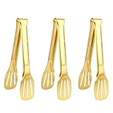 Bliceon Küchenzangen zum Kochen, 17,8 cm, goldfarbene Servierzange, Edelstahl-Lebensmittelzange für Grillen, Kochen, Küchenzubehör, Party, Buffet, 3 Stück
