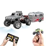 Monster-Truck-Spielzeug, 2,4 G ferngesteuerter Monster-Truck, Mini-RC-Monster-Truck, wiederaufladbarer Unterlauf mit Anhänger, Karosseriebeleuchtung und Scheinwerfer, Maßstab 1:64, ferngesteuerter