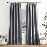 NICETOWN Graue Gardinen 240 cm Lang Thermovorhang Kälteschutz Kräuselband Blickdichte Vorhänge Wohnzimmer 240 x 140 cm(HxB) Verdunklungsvorhänge Blackout Curtains for Living Room