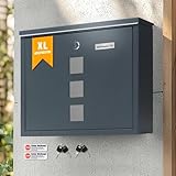 Zedelmaier XL personalisiert Briefkasten mit Edelstahl Namensschild Anthrazit Wandbriefkasten Postkasten Briefkasten mit Schloss Mailbox inkl. 4 Schlüsseln Letter Box 9.5 x 35 x 28 cm