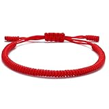 LUCKY BUDDHIST – Tibetisches Glücksarmband + Buddhistisches Geschenk! – Für Männer, Frauen, Teen – Geflochtene Freundschaftsarmbänder, Handgefertigt – Einstellbares Armband für das Handgelenk - (Rot)