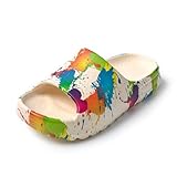JOMIX Pantoletten Damen Sandaletten Flach Sandalen Sommer Mädchen Badeschuhe Badelatschen Muterstag (Regenbogen Graffiti, 38/39 EU, SD9030)
