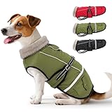 Woiil Hundemantel Winter, Hundemantel Wasserdicht für Kleine Hunde mit Verstellbaren Schultergurten, Hundejacke aus Fleece, Reflektierende Streifen, Geeignet für Jack Russells(M,Olivgrün)
