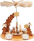 BRUBAKER Weihnachtspyramide aus Holz - Stern von Betlehem, Jesus, Maria, Josef und Hirte - 22 cm große Teelichtpyramide für Weihnachten - drehbare Tischpyramide für 4 Teelichter - Handbemalt