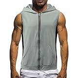 Lässiges Herren-Top, Hemden, Fitness, mit Kapuze, Reißverschluss, Tank-Top, ärmellos, Spleißweste, lässiger Reißverschluss, modische Bluse, Top, T-Shirts für Herren (Grau, S), grau, S