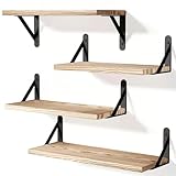 Qaxinmi Wandregal Holz und Metall, 4er-Set Schweberegale mit 3 Montagemöglichkeiten – Dekoregal zur Wandmontage für Wohnzimmer, Küche, Schlafzimmer, Badezimmer und Büro