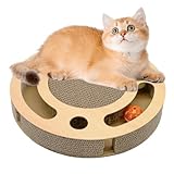 Kratzbrett Katze mit Klingelballs, 3 in 1 Wellpappe Kratzpappe für Katzen, Interaktives Katzenspielzeug Stabilem Katzenkratzbretter Kratzmatte Zubehör für Katzen für Katzen (Rund)