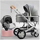 KITCISSL 3 In 1 High View Kinderwagen Organizer für Kleinkinder, Kinderwagen Komplettset Klappbar für Mädchen und Jungen, Kinderwagen für Neugeborene Mit Moskitonetz, Fußabdeckung(Gray A)