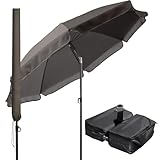 Menz Sonnenschirm Balkon 180 cm + Sonnenschirmhülle + Sonnenschirmständer befüllbar - Praktisches 3-IN-1 Set Sonnenschirm Strand Taupe, UPF50+ Gartenschirm, Sonnenschutz für Balkon und Terrasse
