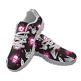 Jeiento Damen-Turnschuhe, Sport-Laufschuhe, lässig, Reisen, Walking, flache Schuhe, Schnürung, atmungsaktiv, für Damen, Teenager, Mädchen, Totenkopf, 8