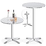 XIELOUS 3-in-1 Stehtisch,Bistrotisch-klappbarer Barkeeper Tisch-60 cm Durchmesser-3 Höhen: 49,5cm/74cm/114cm-Edelstahl für zu Hause,Garten,Restaurant-Outdoor-Stehtisch,Bar Table,Party-Tisch-Silber