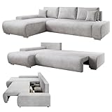 Juskys Sofa Iseo Links mit Schlaffunktion - Stoff Couch L Form für Wohnzimmer, bequem, ausziehbar - Schlafsofa Ecksofa Eckcouch Schlafcouch Hellgrau