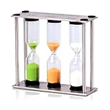 Tuzsocr Edelstahl Timer 3 in 1 Sanduhr Timer, 3/4/5 Minuten Teeuhr, Kinder Zahnputztimer, Bunter Sanduhren Eieruhren, Sanduhr Glas für Küche, Maske, Yoga, Tee Kochen, Gekochte Eier, Zähneputzen