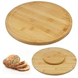 CAREDGO Drehteller Holz 360°Drehend Serviertablett rund Holztablett Bambus Tablett Serviertablett Wood Tray Tortenplatte Drehbar für Käse Brötchen Obst (30cm)