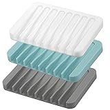 H&W 3Pcs Selbstentleerend Seifenhalter,Silikon Seifenschale für Dusche,Seifenspender für Bar Seife,Bar Seifenschale,Seifenablage für Bad,Küche Waschbecken,Halten Seife Trocken