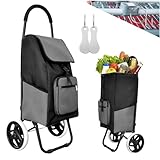 Allyson Einkaufswagen - Ergonomischer, Klappbarer Shopping Trolley mit 45L Wasserdichter Tasche, Geräuschlose Räder & 2 Einkaufswagenlöser - Ideal für Senioren, Camping, Reisen & Alltag (Grau)