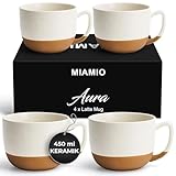 MIAMIO – Tassen 450 ml, 4er-Set Keramik-Latte Tassenset – Elegantes, modernes Kaffeetassen Set für Café, Tee, heiße Schokolade - Spülmaschinen- & mikrowellengeeignet – Aura Kollektion