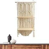 Gidenfly Boho Makramee-Regale, Böhmisches Baumwollseil gewebter Pflanzenregal-Organizer mit Doppelschicht, Schwebende Regale aus Holz, Aufhängerhalter für Blumentopfkorb