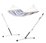 LA SIESTA - Alisio Sea Salt - Doppel-Stabhängematte Outdoor + pulverbeschichtetem Stahl-Gestell