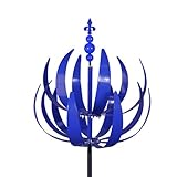 Lilienblumen-Spinner | Blaue Lilien-Windmühle | Lilien-Wind-Skulptur | 360 Grad drehbare Lilien-Gartenkunst, Gartenzauber Metall-Windmühle, rost- und lichtbeständige Dekoration für Hof, Terrasse,