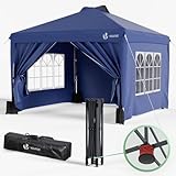 VOUNOT Pavillon 3x3m Wasserdicht Stabil Winterfest, Pop Up Faltpavillon mit 4 Seitenteilen und 5 Sandsäcke, Faltbar Partyzelt Gartenzelt Gartenpavillon inkl. Tasche, Glau