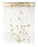 Tischläufer Organza 9m x 36cm Blumenmuster creme gold Tischband halbtransparent für Hochzeit oder Weihnachten