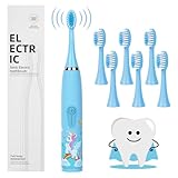 Vicloon Elektrische Zahnbürste Kinder, Kinderzahnbürste Elektrisch, Elektrische Zahnbürste Kinder ab 6 mit 4 Reinigungsmodi, 6 Ersatzköpfe, 2 Minuten Smart Timer, Wasserdicht IPX6, Blau